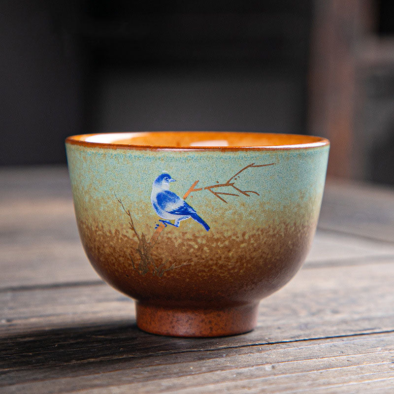Nimara Ritual Colorful Deer Pipa Snow Plum Blossoms Mountains Rivers Bird Ceramic Teacup Kung Fu Tea Cup Bowl