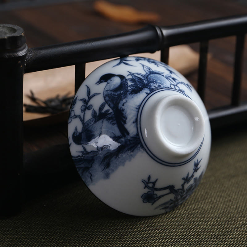 Nimara Ritual Flowers Fu Character Mountains Lotus Cherry Blossoms Ceramic Teacup Kung Fu Tea Cup