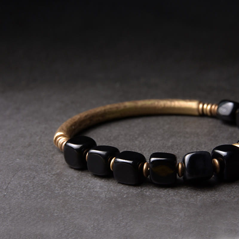 Nimara Ritual Black Obsidian Crystal Copper Strength Couple Bracelet