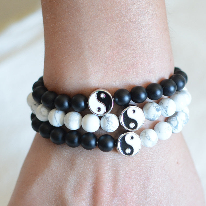 Nimara Ritual 3pcs Natural White Turquoise Frosted Stone Bead Yin Yang Wealth Bracelet