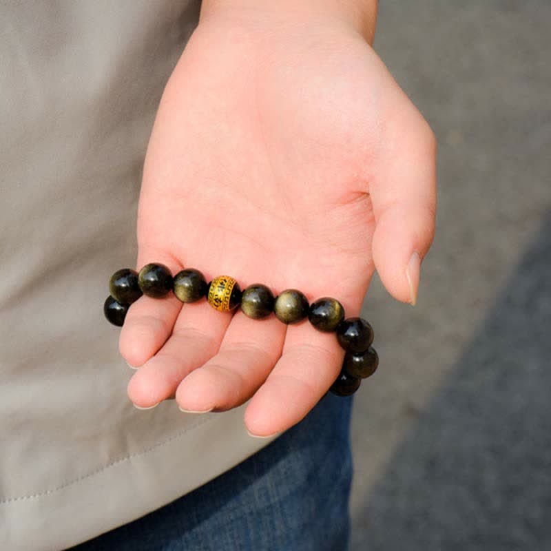 Nimara Ritual Chinese Zodiac Natal Buddha Gold Sheen Obsidian Wealth Protection Bracelet