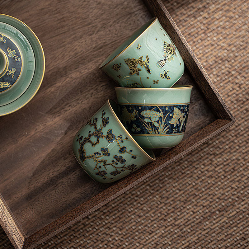 Nimara Ritual Butterfly Flower Lotus Koi Fish Plum Blossom Ceramic Teacup Kung Fu Tea Cup 100ml
