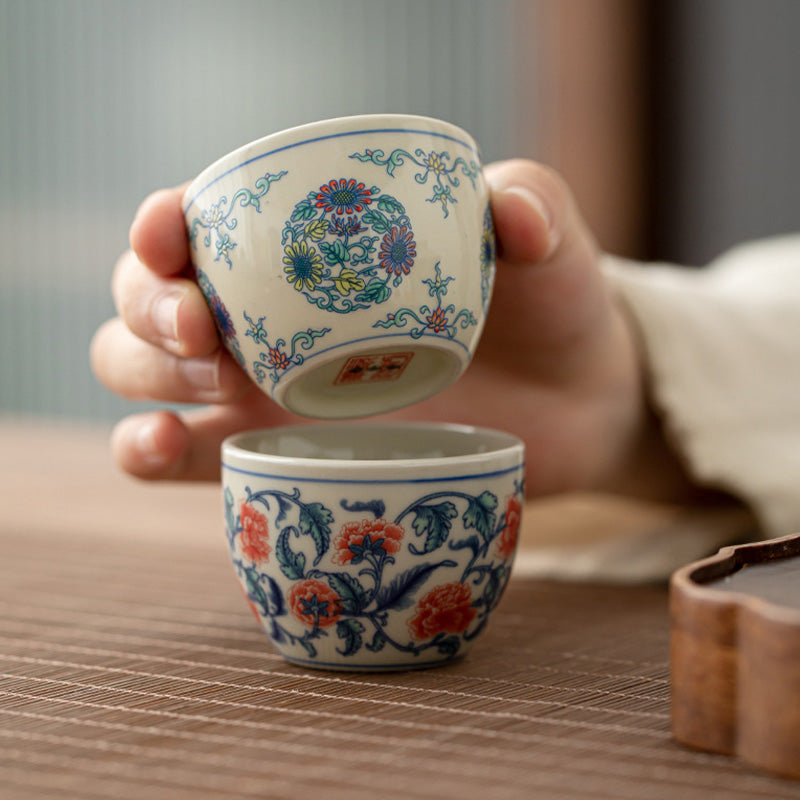 Nimara Ritual Koi Fish Arowana Peony Sunflower Ceramic Teacup Kung Fu Tea Cup 60ml