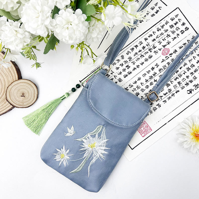 Nimara Ritual Small Embroidered Flowers Crossbody Bag Shoulder Bag Double Layer Cellphone Bag