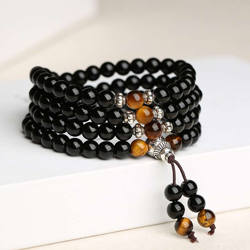 Nimara Ritual Black Obsidian Tiger Eye Blessing Mala Bracelet