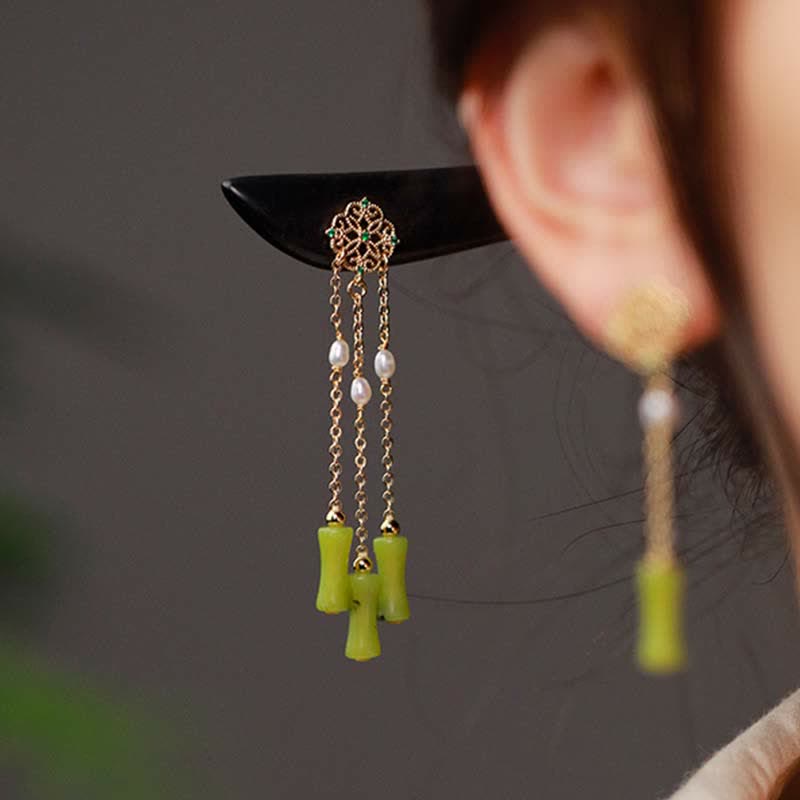 Nimara Ritual Natural Peridot Ebony Wood Love Tassels Hairpin