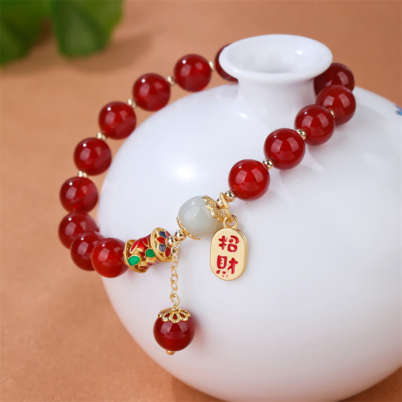 Nimara Ritual Natural Red Agate Jade Confidence Fortune Blessing Charm Bracelet