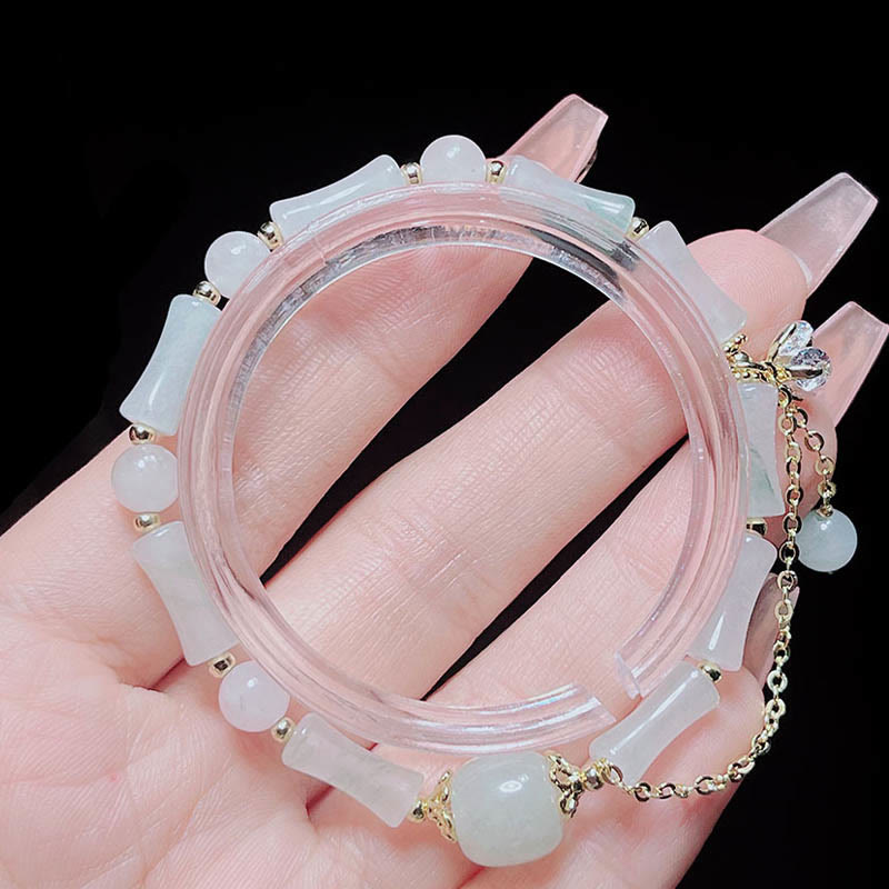 Nimara Ritual Tianshan White Jade Bamboo Pattern Luck Blessing Bracelet