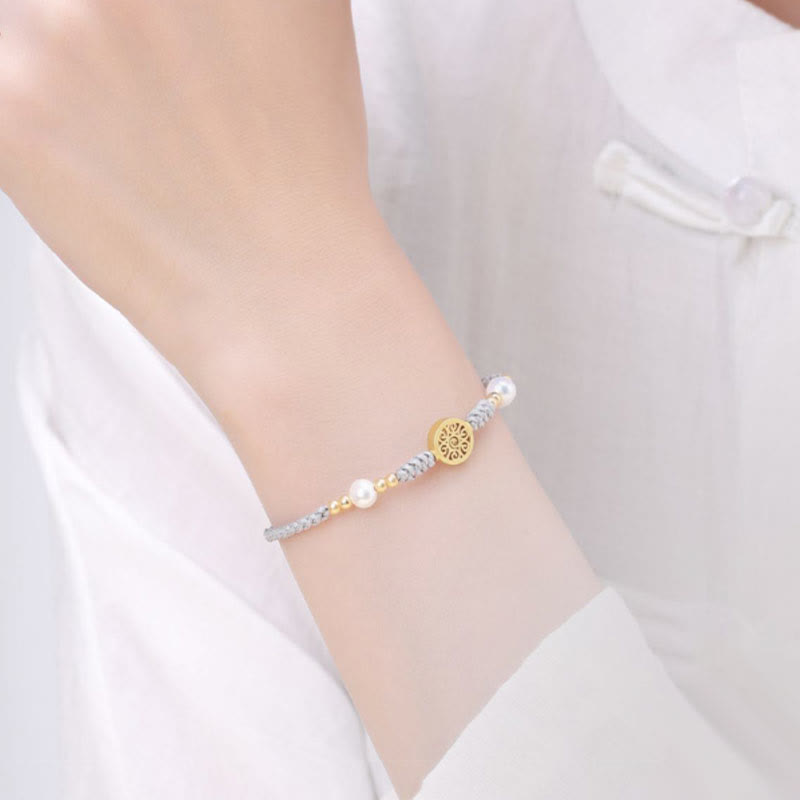 Nimara Ritual Copper Coin Fortune Tree Pearl Luck Blue Rope Braided Bracelet
