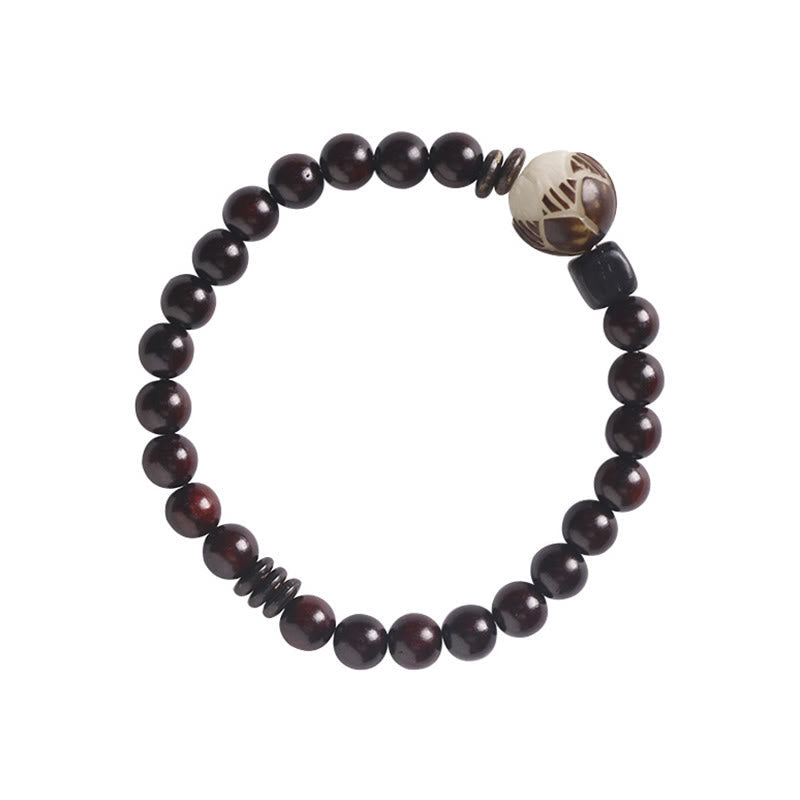 Nimara Ritual Small Leaf Red Sandalwood Lotus Bodhi Seed Carved Protection Double Wrap Bracelet