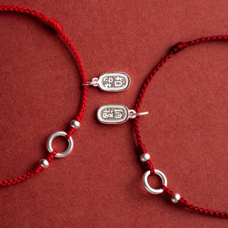 Nimara Ritual 925 Sterling Silver Lucky Fortune Peace Joy Lotus Peace Buckle Red String Bracelet