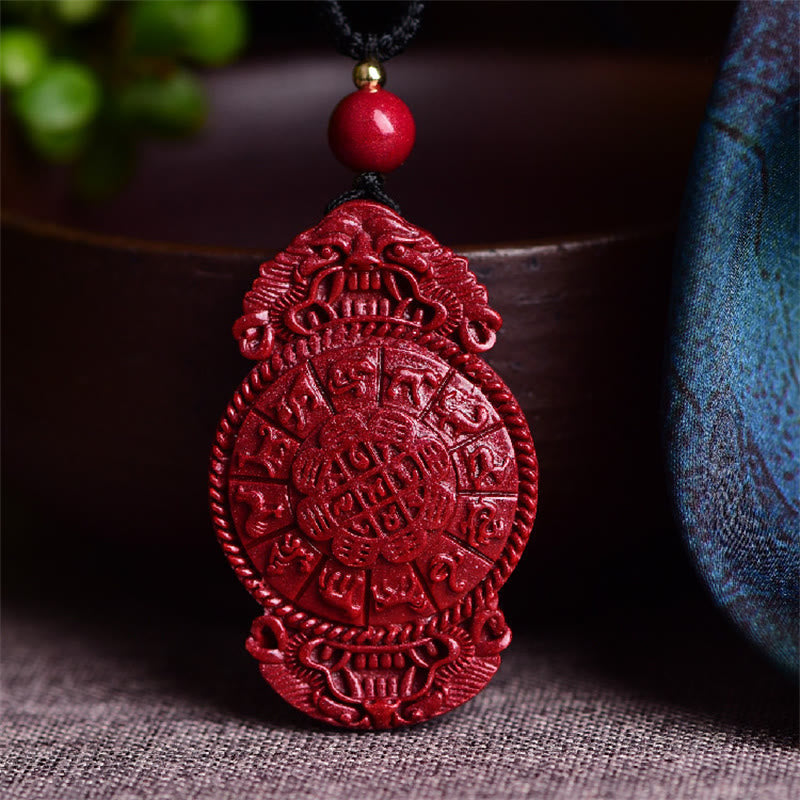 Nimara Ritual Laughing Buddha Yin Yang Chinese Zodiac Gourd Natural Cinnabar Blessing Necklace Pendant