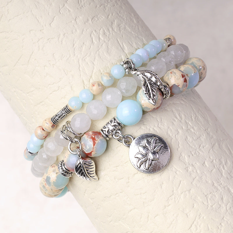 Nimara Ritual 3PCS Natural Quartz Crystal Beaded Healing Energy Lotus Bracelet