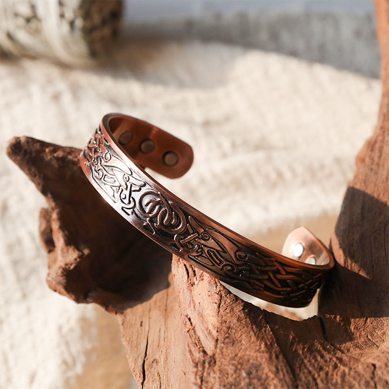 Nimara Ritual Viking Birds Magnetic Copper Adjustable Cuff Bracelet Bangle