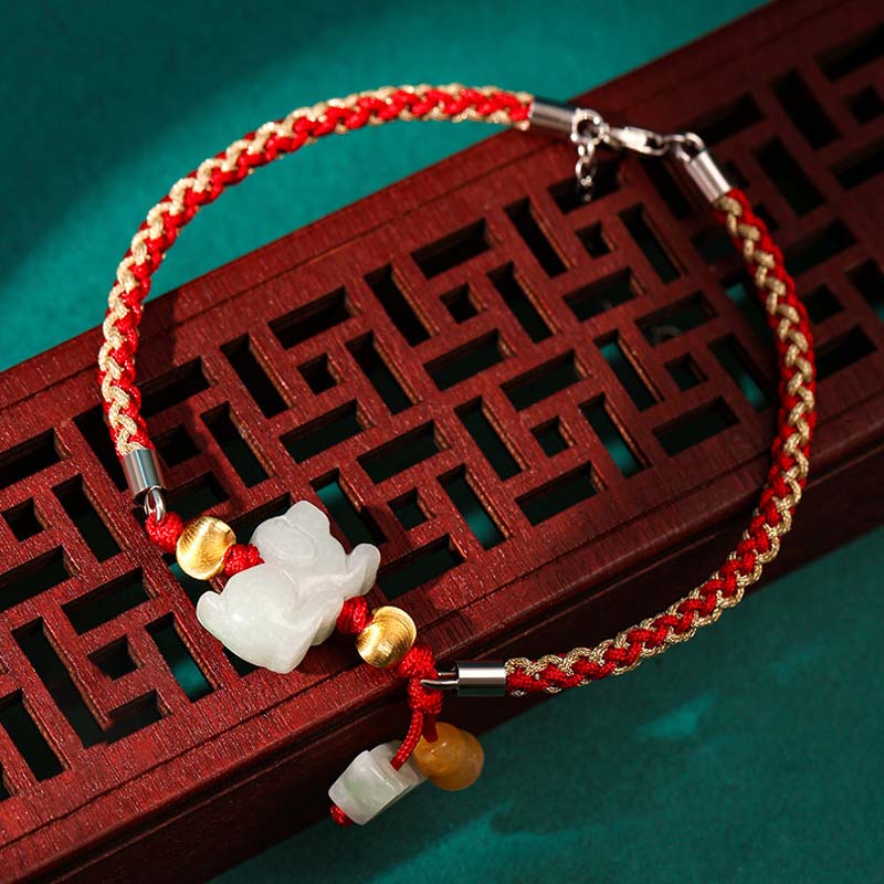 Nimara Ritual Chinese Zodiac Jade Prosperity Red String Bracelet Anklet