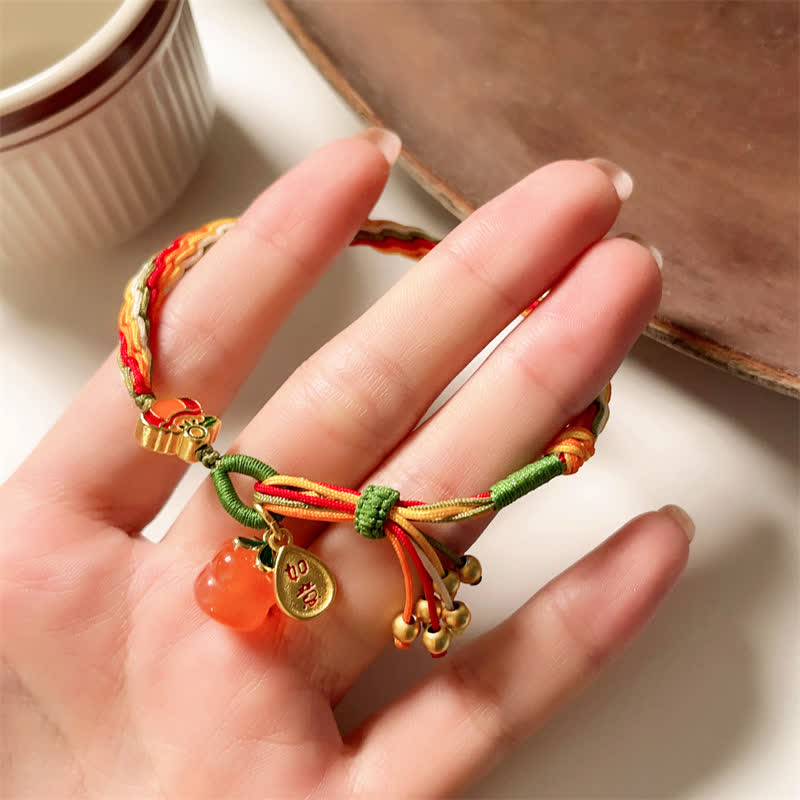 Nimara Ritual Persimmon Red Agate Strength Reincarnation Knot Braid String Bracelet
