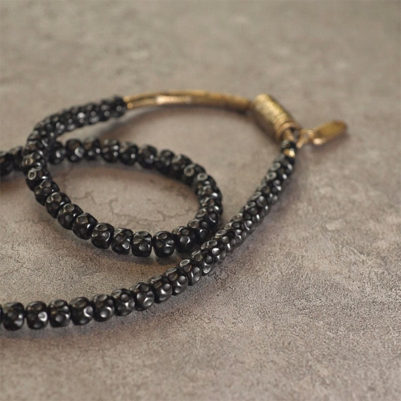 Nimara Ritual Retro Coconut Shell Brass Copper Happiness Triple Wrap Bracelet