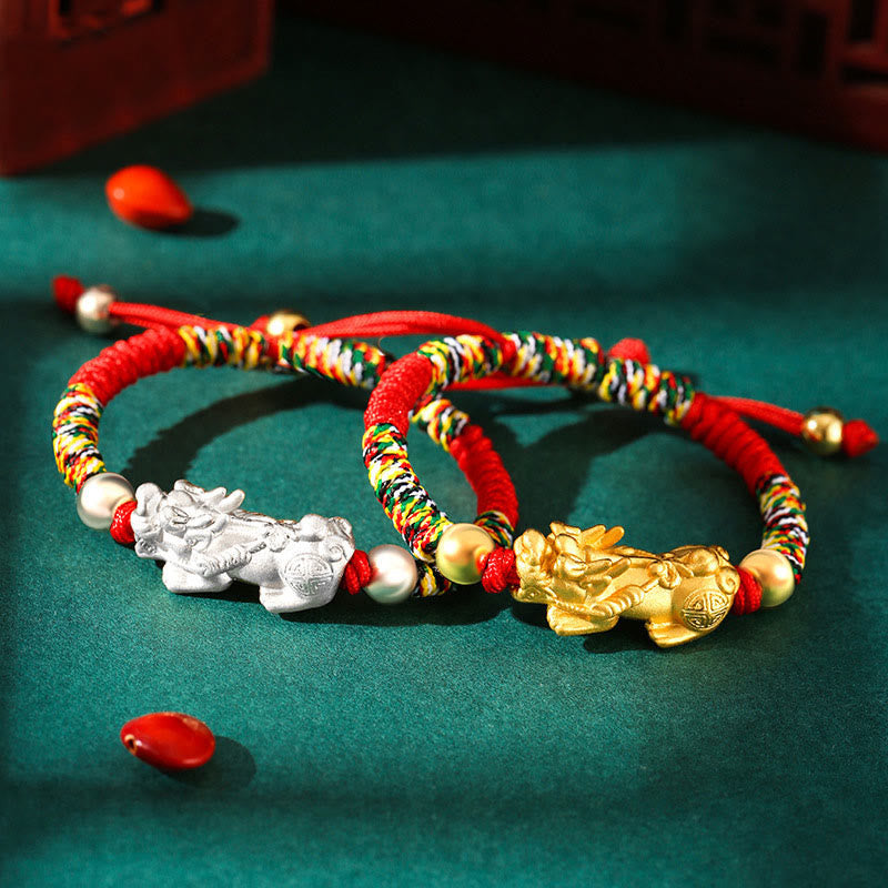 Nimara Ritual 999 Sterling Silver PiXiu Wealth King Kong Knot String Braided Kids Child Bracelet