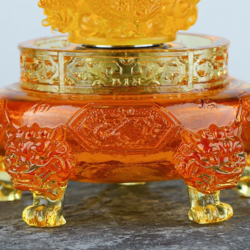 Nimara Ritual Feng Shui Auspicious Dragon Handmade Liuli Crystal Rotatable Art Piece Luck Home Office Decoration