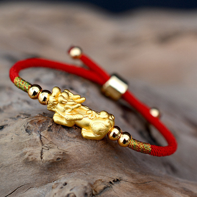 Nimara Ritual 24K Gold-Plated PiXiu Luck Red String Bracelet
