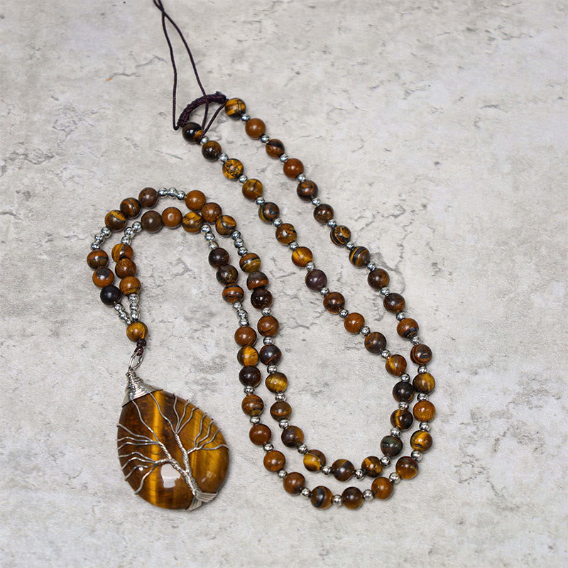 Nimara Ritual Natural Tiger Eye Strength Beaded Pendant Necklace