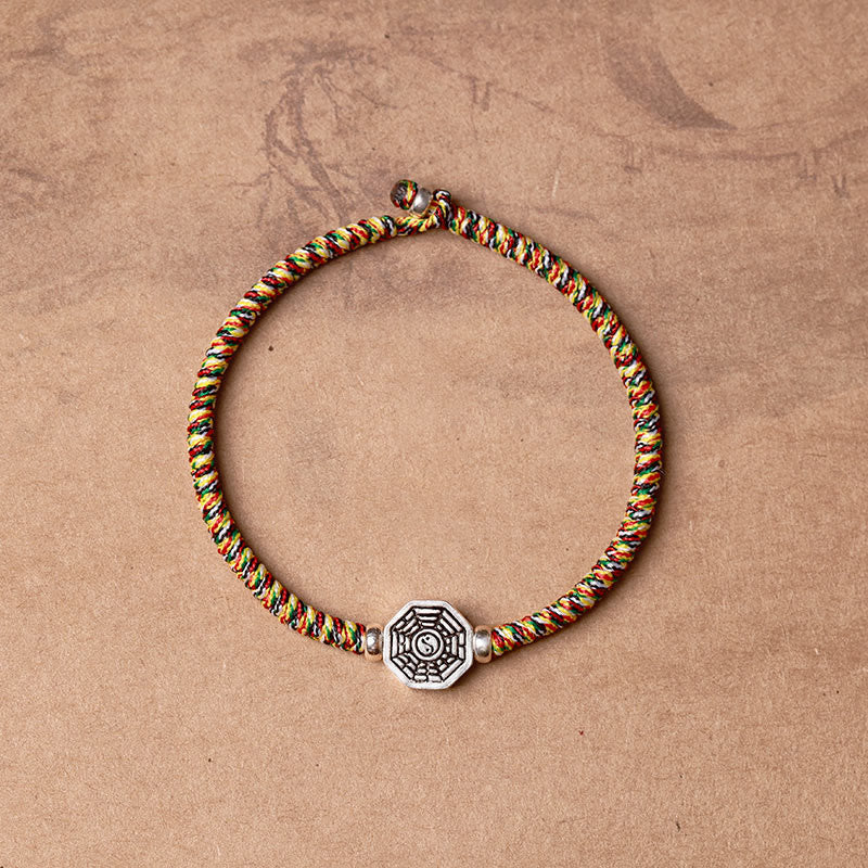 Nimara Ritual 925 Sterling Silver Yin Yang Bagua Symbol Cinnabar String Concentration Bracelet
