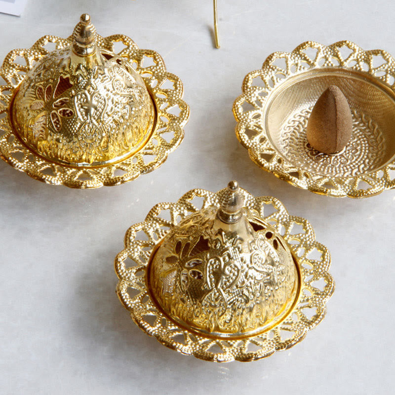 Nimara Ritual Tibetan Gold Mini Meditation Incense Burner