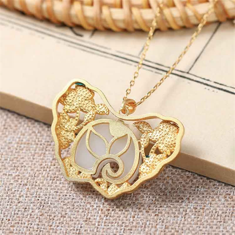 Nimara Ritual White Jade Elephant Butterfly Lotus Success Necklace Chain Pendant