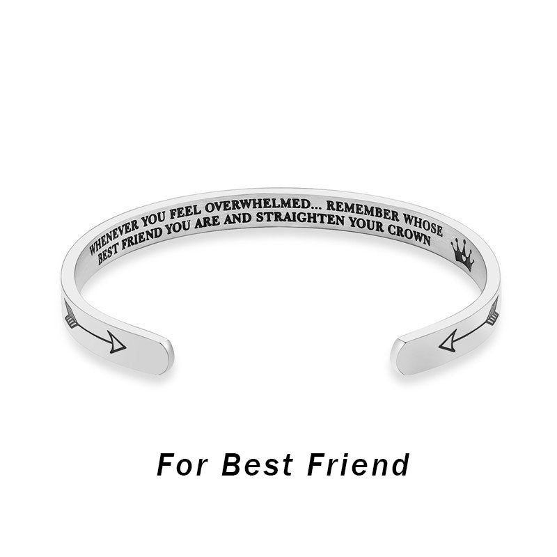 Nimara Ritual Inspirational Bracelets Personalized Gift for Her Him Engraved Mantra Cuff Bangle Crown Jewelry