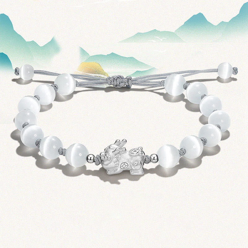 Nimara Ritual Natural Black Obsidian Cat's Eye Pink Crystal PiXiu Strength Bracelet