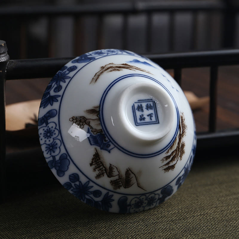 Nimara Ritual Flowers Fu Character Mountains Lotus Cherry Blossoms Ceramic Teacup Kung Fu Tea Cup