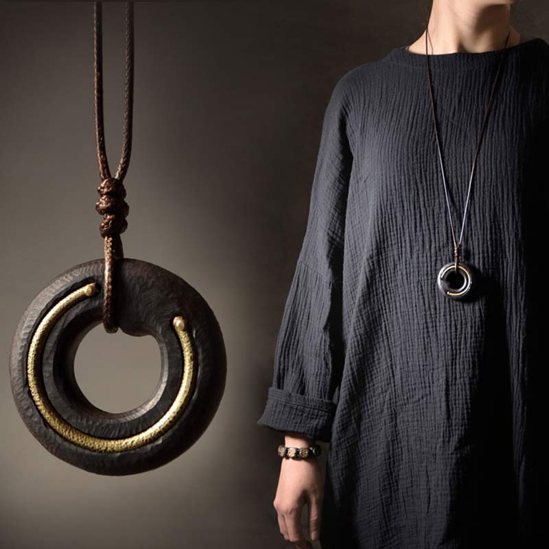 Nimara Ritual Zen Circle Ebony Wood Peace Calm Necklace Pendant