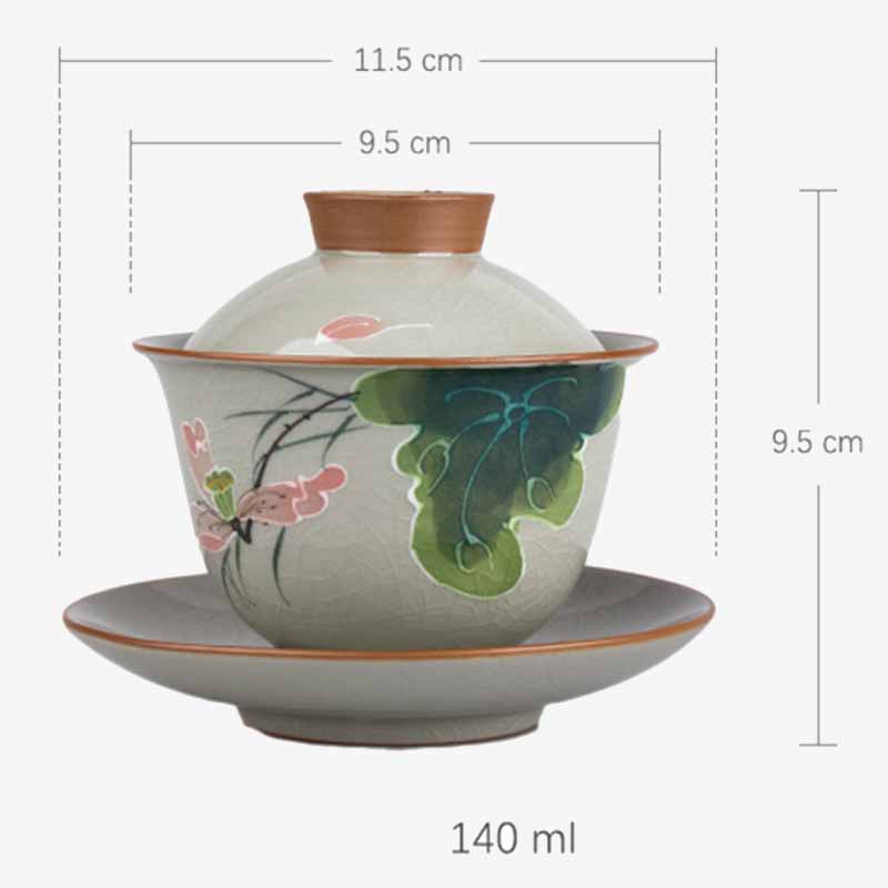 Nimara Ritual Lotus Koi Fish Pod Leaf Ceramic Gaiwan Sancai Teacup Kung Fu Tea Cup And Saucer With Lid 140ml