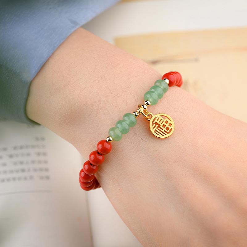 Nimara Ritual Tibetan Cinnabar Green Aventurine Luck Bracelet Necklace
