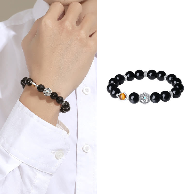 Nimara Ritual 925 Sterling Silver Black Obsidian Tiger Eye Eye of Providence Purification Bracelet