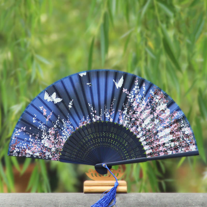 Nimara Ritual Butterfly Flowers Handheld Bamboo Folding Fan