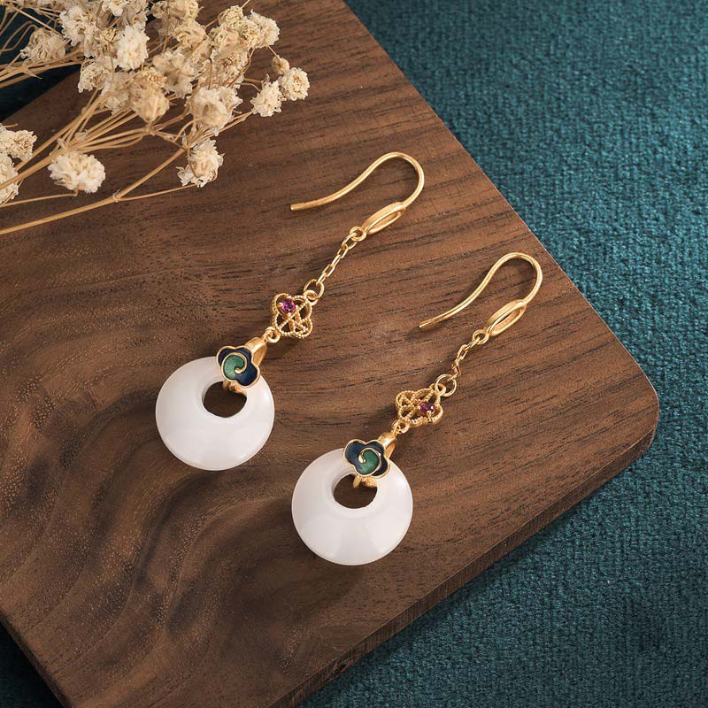 Nimara Ritual FengShui White Jade Blessing Drop Earrings
