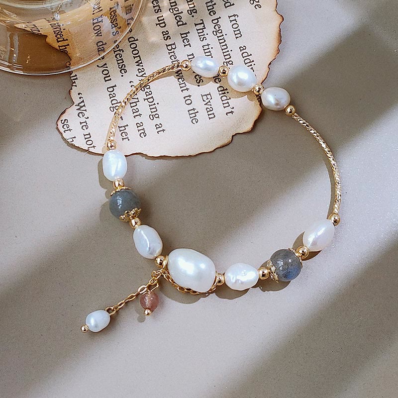 Nimara Ritual Pearl Moonstone Strawberry Quartz Bead Optimism Bracelet