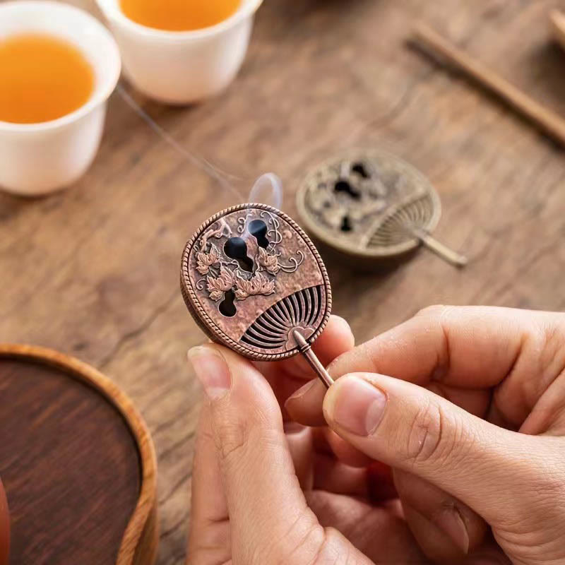 Nimara Ritual Small Mini Gourd Fan Pipa Copper Alloy Incense Burner Decoration With Incense