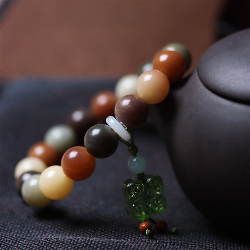 Nimara Ritual Natural Multicolored Gradient Bodhi Seed Liuli Glass Charm Peace Bracelet
