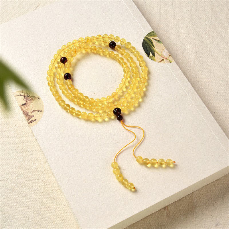 Nimara Ritual 108 Mala Beads Natural Amber Clear Anxiety Bracelet