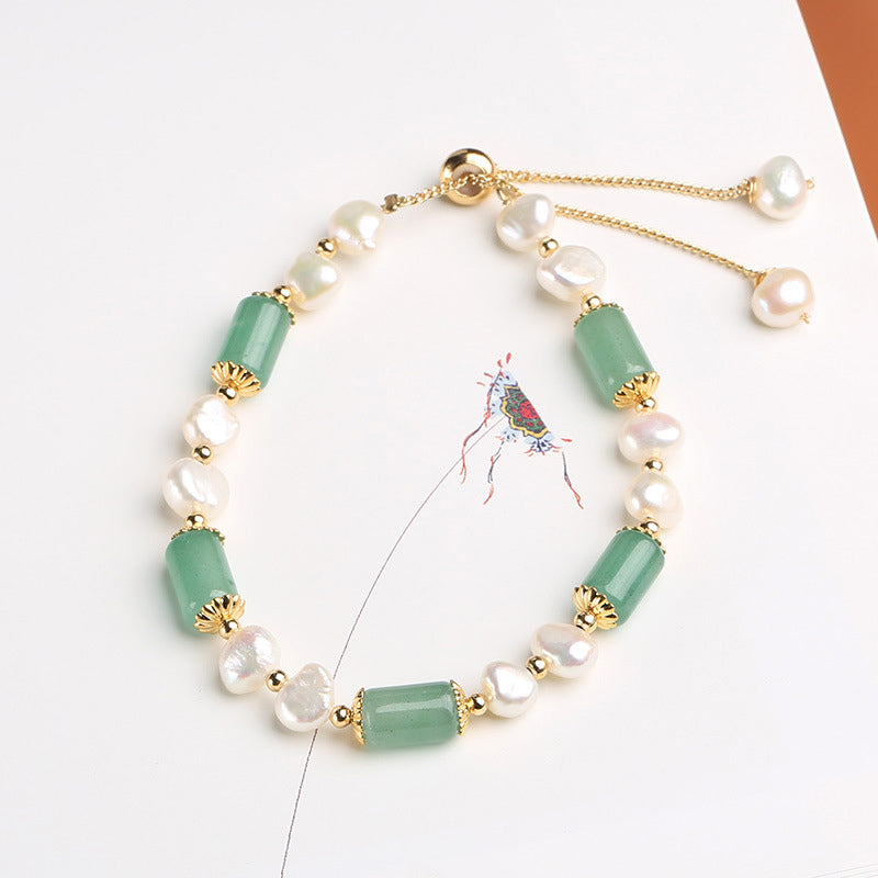 Nimara Ritual Green Aventurine Pearl Pink Crystal Bead Luck Bracelet