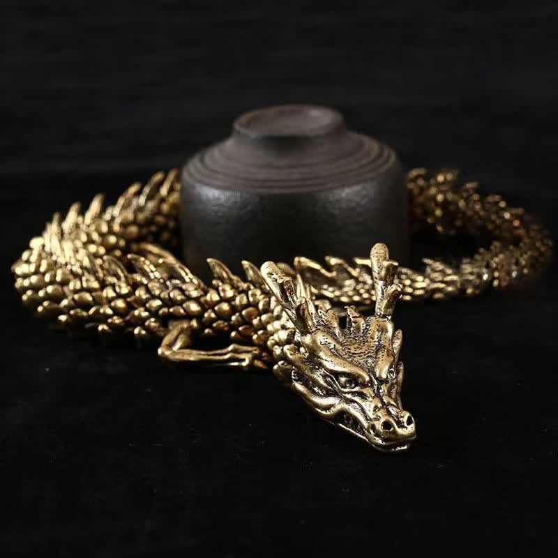 Nimara Ritual Brass Copper Dragon Wealth Luck Protection Statue Figurine Home Decoration
