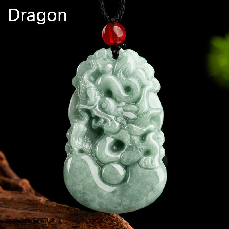 Nimara Ritual Natural Green Jade 12 Chinese Zodiac Luck Prosperity Necklace Pendant