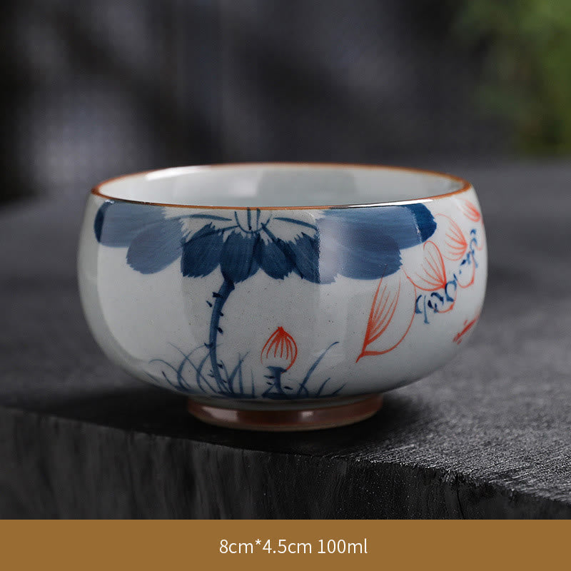 Nimara Ritual Lotus Flower Leaf Bamboo Ceramic Teacup Kung Fu Tea Cups