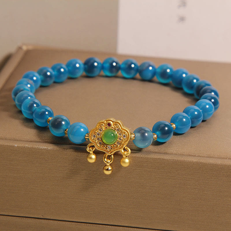 Nimara Ritual Blue Candy Agate Chinese Lock Charm Healing Bracelet