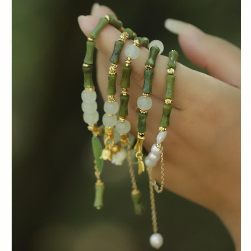 Nimara Ritual Green Bamboo Jade Lily of the Valley Wealth Bracelet