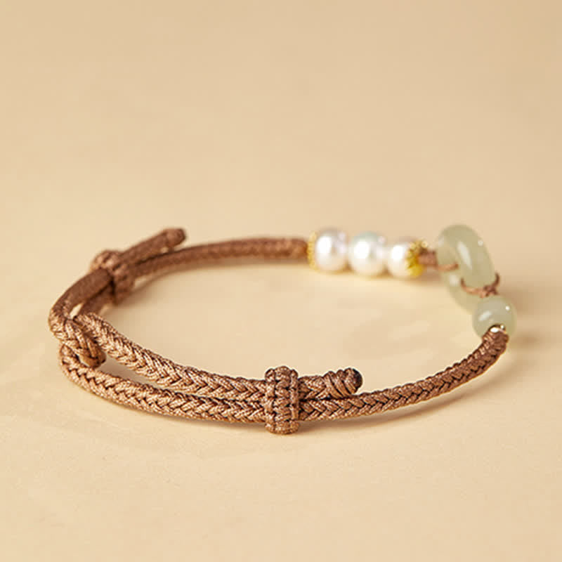 Nimara Ritual Natural Hetian Jade Pearl Peace Buckle Luck Bracelet