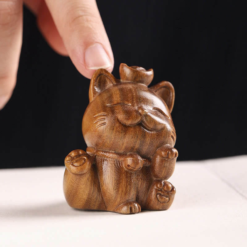 Nimara Ritual Mini Green Sandalwood Ingot Lucky Cat Carved Peace Desk Decorations