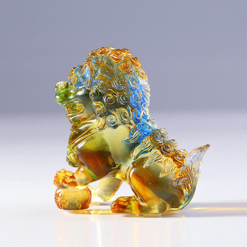 Nimara Ritual Handmade Liuli Crystal Lion Art Piece Strength Home Office Decoration